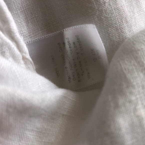 Talbots Petite Linen White Blouse Short Sleeve Ruffled Neckline - Picture 9 of 10